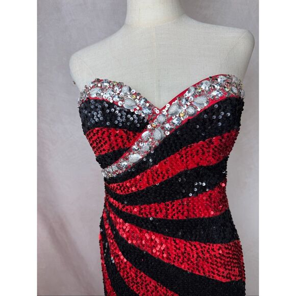 Sequin Formal Dress Red and Black Night Moves Size 6 - Picture 3 of 10
